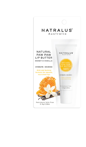 [100624] Natralus Natural Paw Paw Lip Butter Honey & Vanilla 8g Boxed